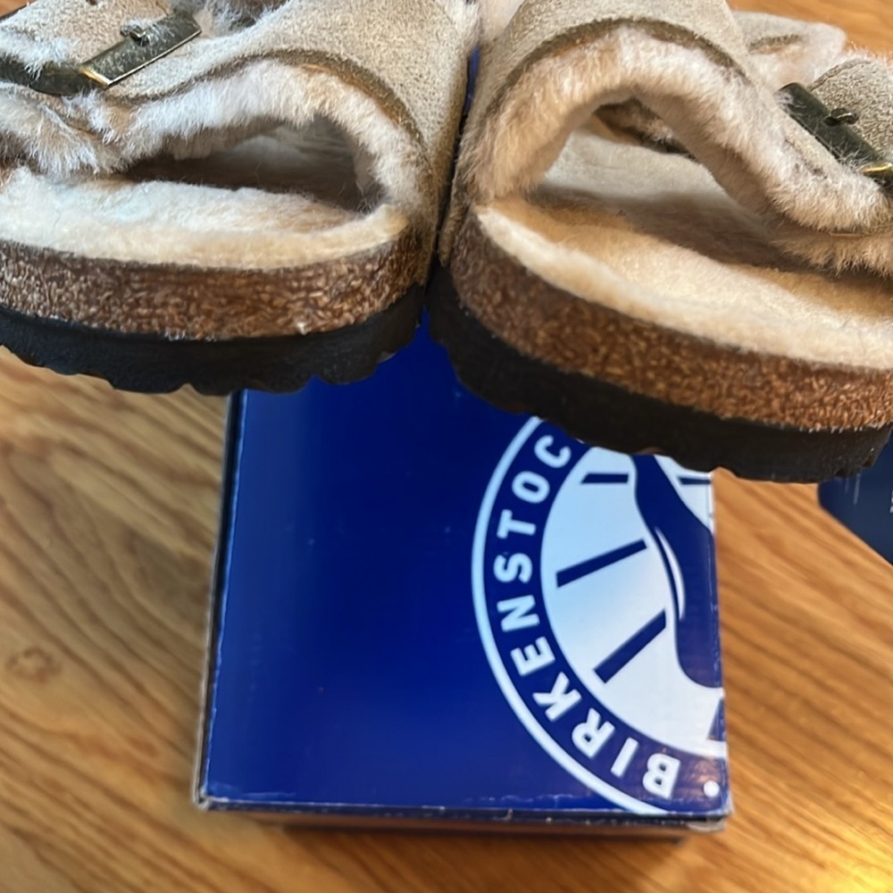 Birkenstock Arizona Shearling Suede Leather Sandal Size 7 New in Box - Picture 12 of 15